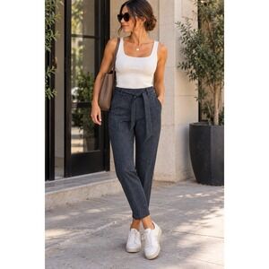 LOFT Petite Marisa ankle pants navy tie waist tapered workwear minimalist